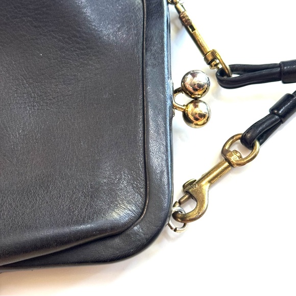 Coach Vintage Rare Bonnie Cashin Kisslock Black Leather Purse Bag Double Strap - Picture 7 of 14